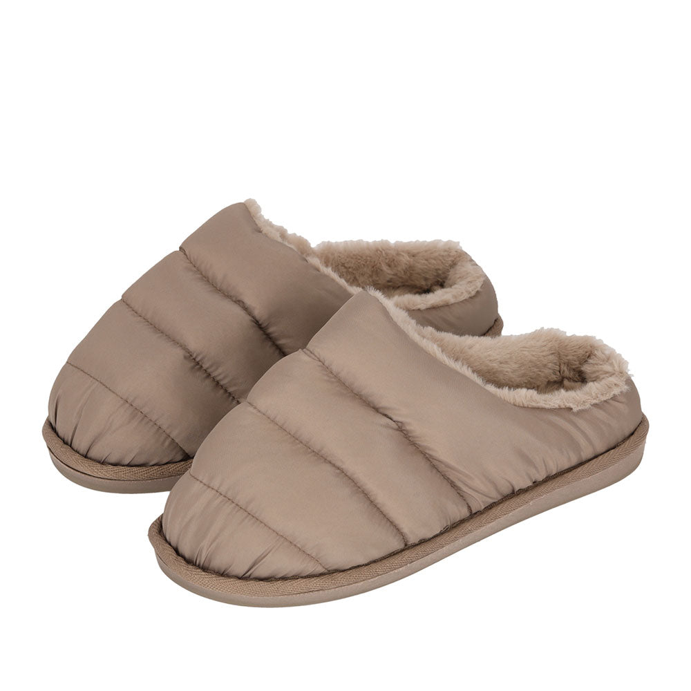 Lage pantoffel puffer dames taupe