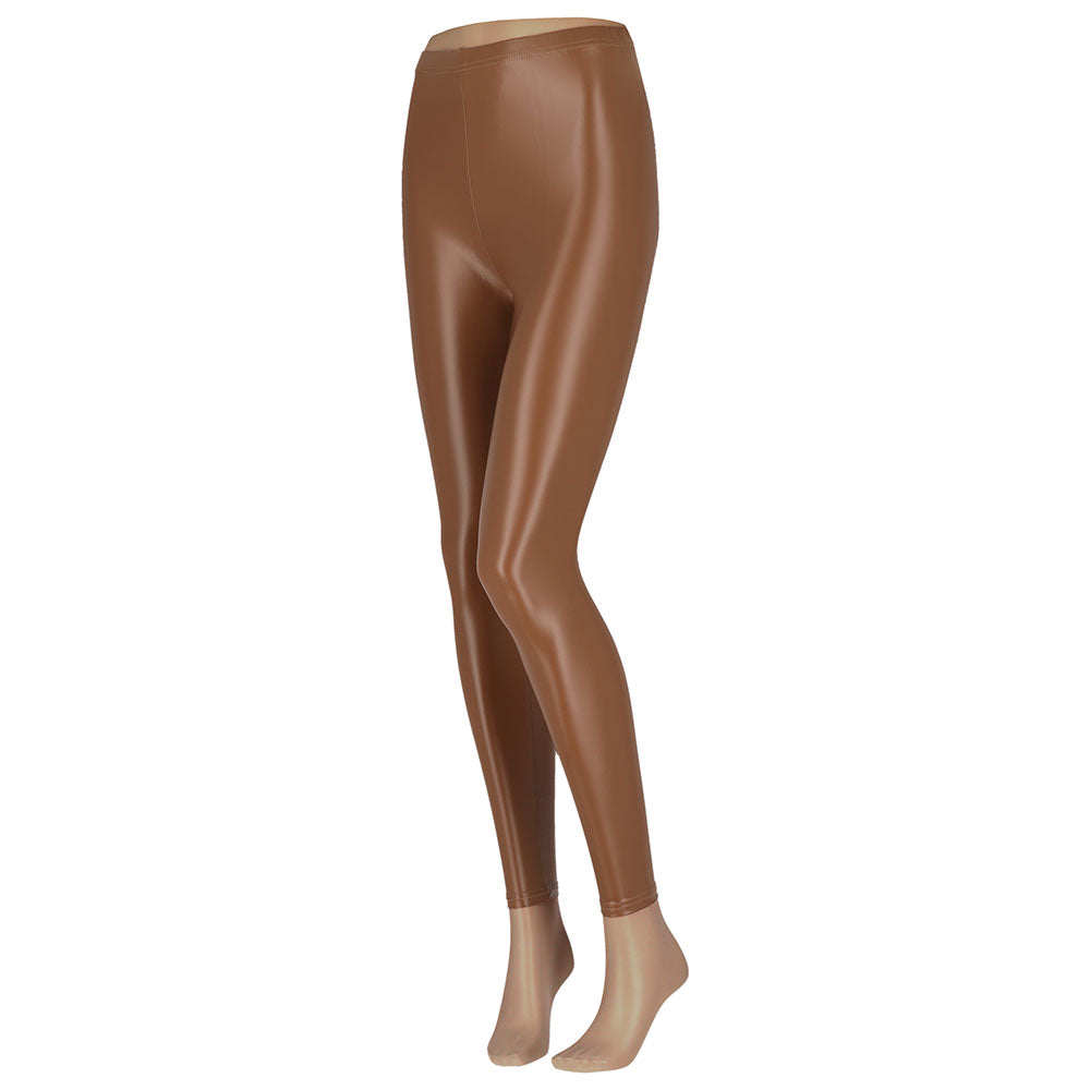 Dames Legging Leather Look Latex Bruin Cognac